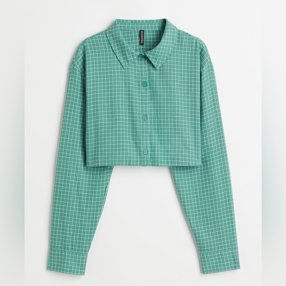 H&M Green Cropped Flannel Buttondown
